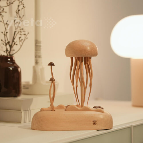 Kinetic Wooden Jellyfish Sculpture – Handmade Moving Desk Art for Ocean Lovers